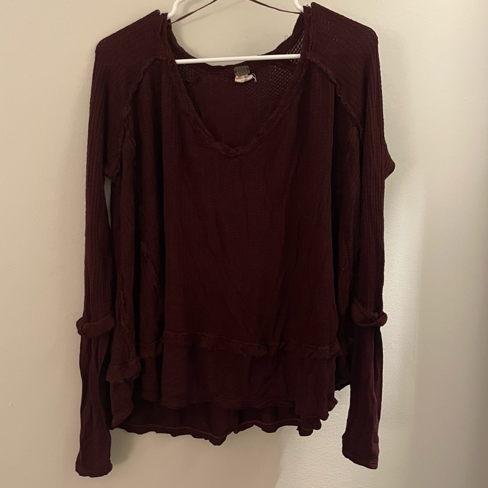 Free people maroon long sleeve shirt womens small
